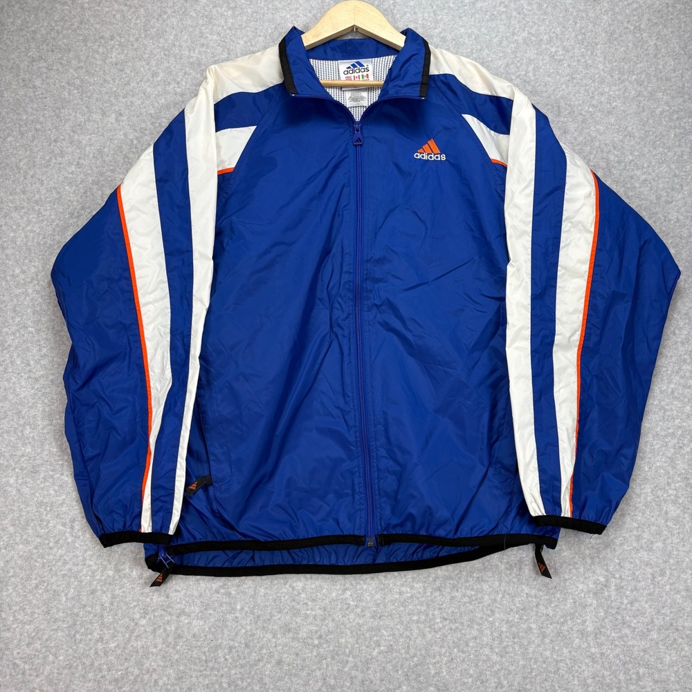 Vintage Adidas Windbreaker Jacket Mens L Blue White Orange 90s‎ Colorblock